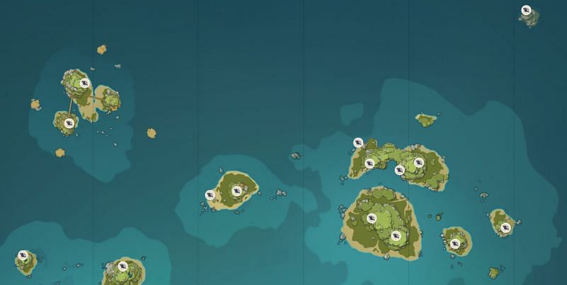 Echoing Conch locations on Twinning Isle (image via Genshin Impact Interactive World Map)
