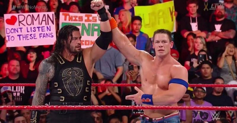 Roman Reigns and John Cena at No Mercy 2017