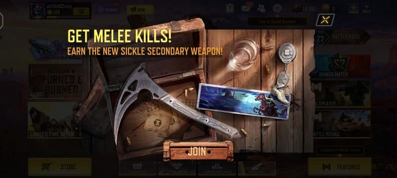 Players can earn Sickle through Razor Sharp event in COD Mobile (Image via Activision)