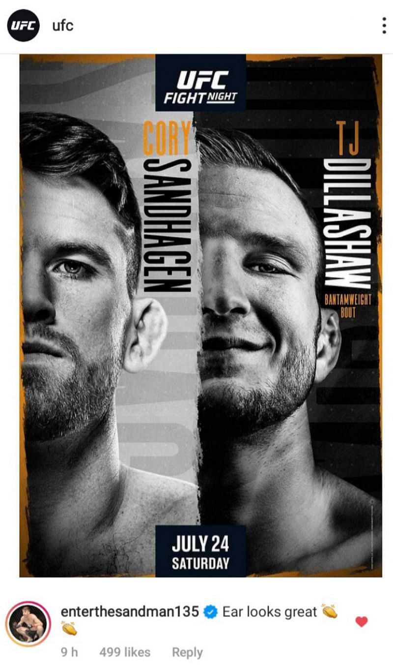 Cory Sandhagen comments on the UFC poster for UFC Fight Night: Sandhagen vs Dillashaw [Image credits: @ufc on Instagram]