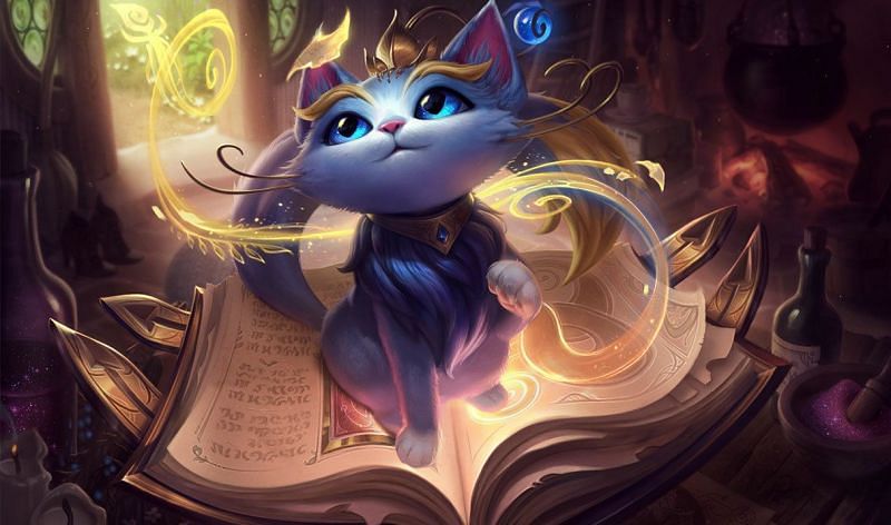 Norra&#039;s Magical Cat, Yuumi, with the Book of Threshold (Image via Riot Games)