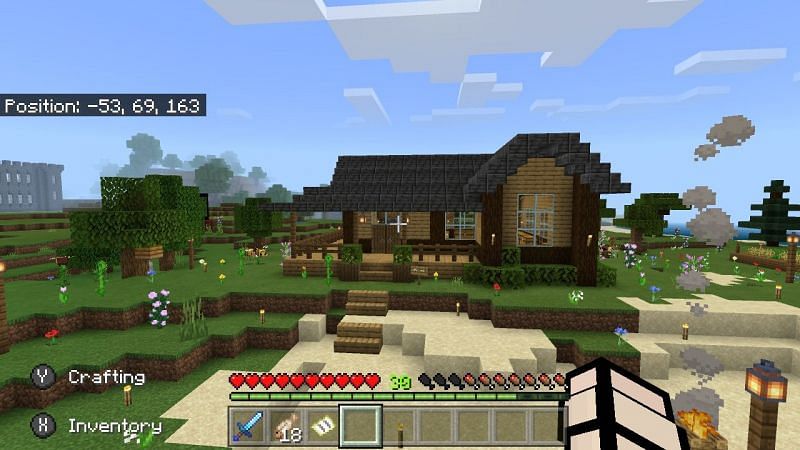 Minecraft house using cobbled deepslate. Image via Minecraft