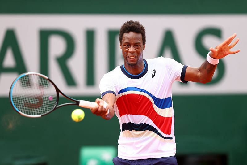 Gael Monfils hits a forehand