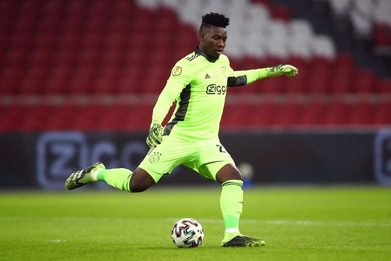 Andre Onana playing for Ajax. (Photo by Dean Mouhtaropoulos/Getty Images)