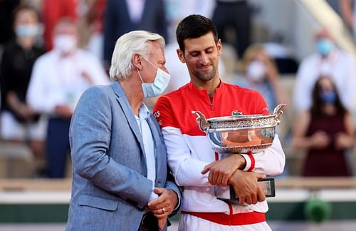 Bjorn Borg (L) and Novak Djokovic