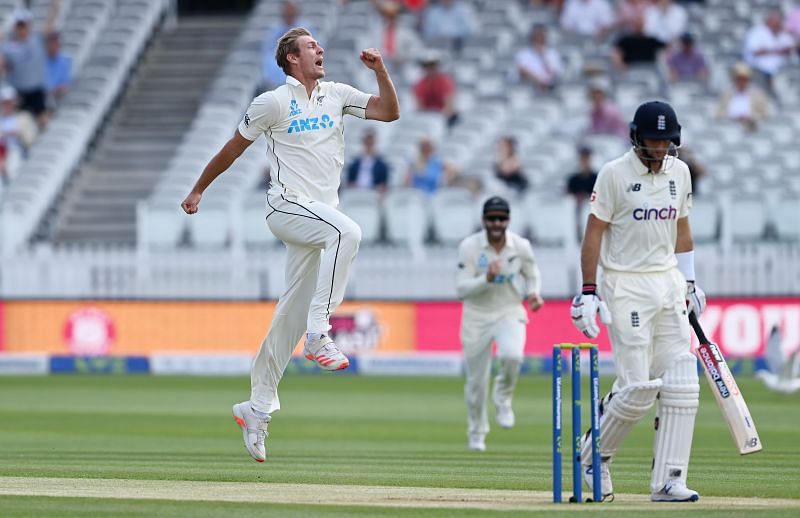 Kyle Jamieson celebrates a wicket during Day 4 of the recently concluded First Test between England and New Zealand.