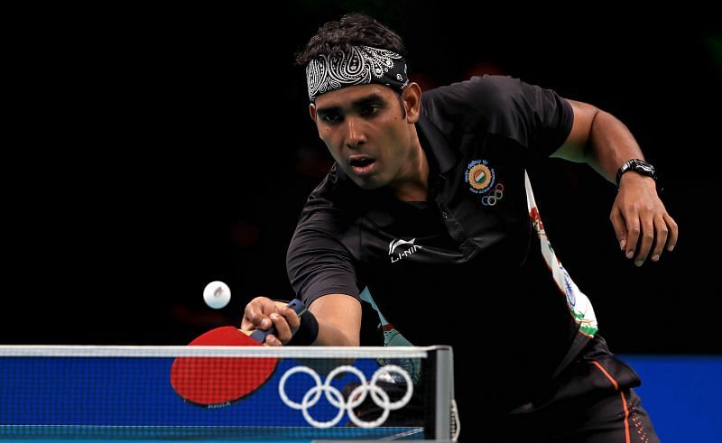 Sharath Kamal in action during the 2016 Rio Olympics