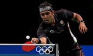 Sharath Kamal in action during the 2016 Rio Olympics