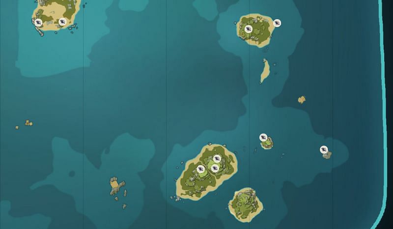 Echoing Conch locations on Pudding Isle (image via Genshin Impact Interactive World Map)