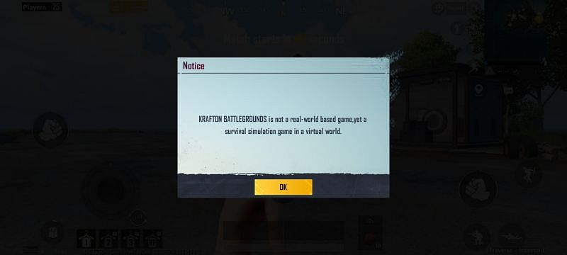 A notice which will appear when players start a match