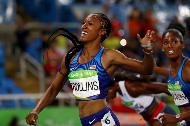 Gold medalist Brianna Rollins-McNeal of the United States reacts after winning the women&#039;s 100m Hurdles Final in the 2016 Rio Olympics. (Photo by Alexander Hassenstein/Getty Images)