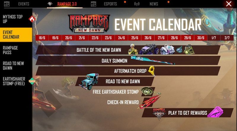 List of events that the developers have prepared (Image via Free Fire)