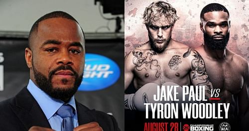 Rashad Evans (left); Jake Paul vs. Tyron Woodley poster (right) [Right Image Courtesy: Jake Paul's Instagram]