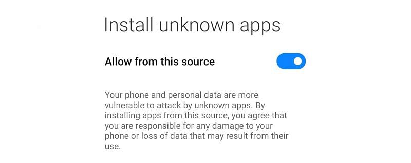 Provide permission to install apps from unknown source