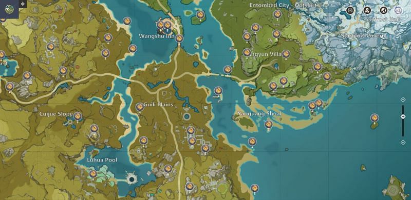 Geoculi locations in Qiongji Estuary (image via Teyvat Interactive Map)