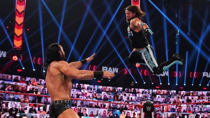 AJ Styles attacking Drew McIntyre on RAW