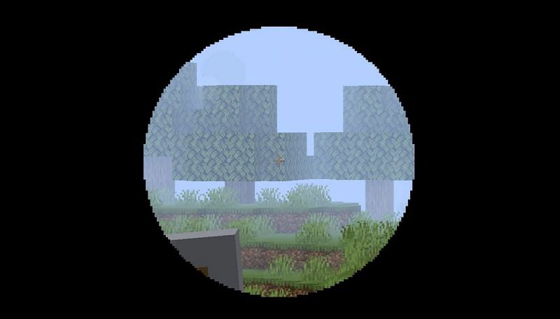 A player using a spyglass to surveil the surrounding area (Image via Minecraft)