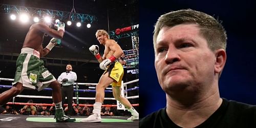 Floyd Mayweather vs. Logan Paul (left) and Ricky Hatton (right)