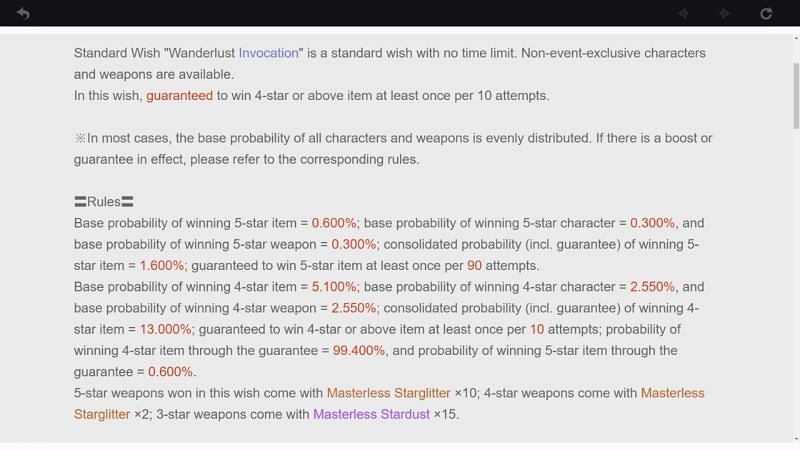 Chances of getting respective items in standard banner (image via Genhin Impact)