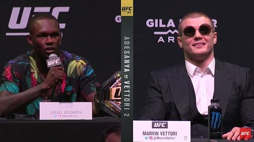 Israel Adesanya and Marvin Vettori at UFC 263 pres-conference