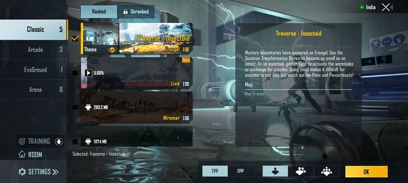 Here is a list of game modes available in Battlegrounds Mobile India