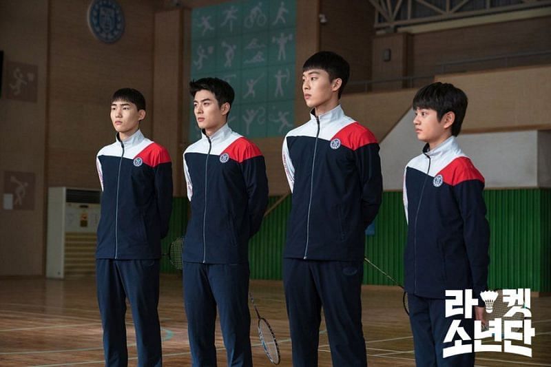 A still from Racket Boys, starring Tang Joon-sang, Son Sang-yeon, Choi Hyun-wook, and Kim Kang-hoon. (Image via SBS Official, Instagram)