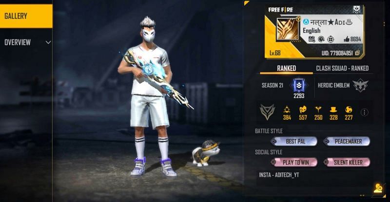 Aditech's Free Fire ID, stats, K/D ratio, headshots, and more revealed
