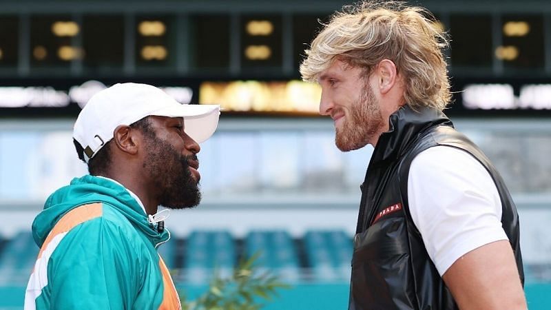 Floyd Mayweather (left); Logan Paul (right)