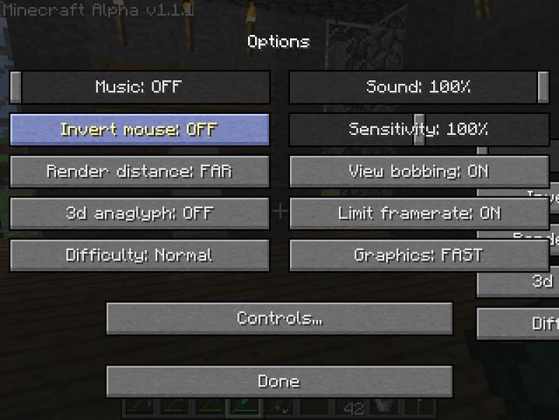 A screenshot of the glitched settings menu (Image via Minecraft)