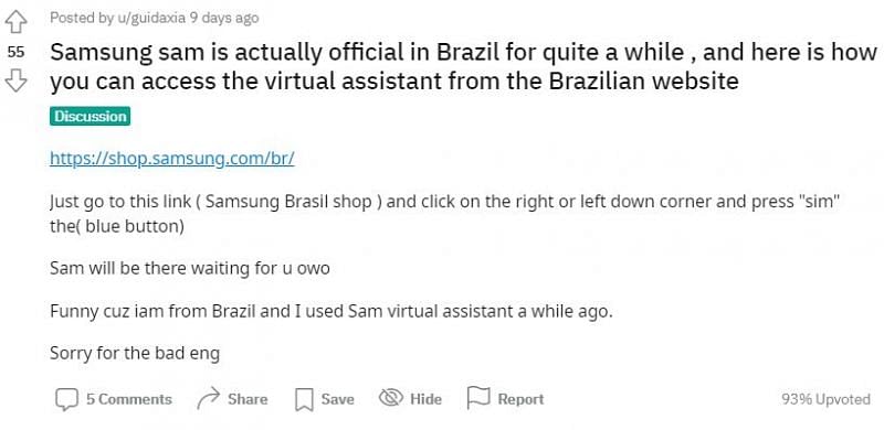 Samsung's Virtual assistant after few days on internet