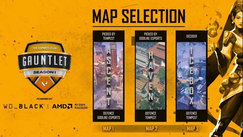 Godlike Esports vs Tempest Selected Maps (Image via YouTube/The Esports Club)