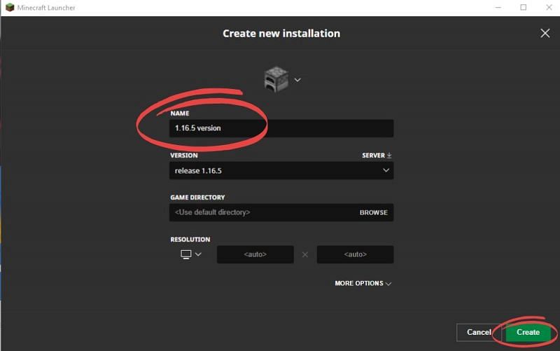 Choose a name for the installation profile, then press the &quot;create button&quot;