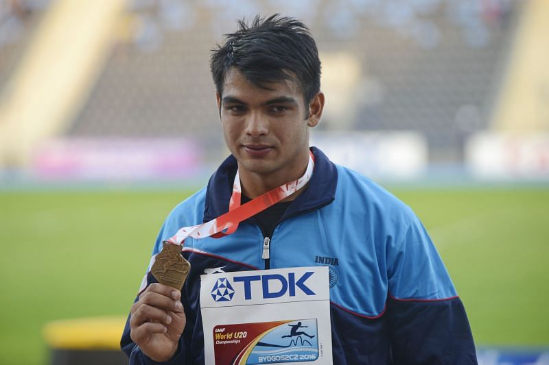 Neeraj Chopra with his WU20 Championships 2016 gold medal