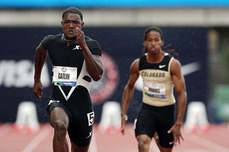 A young Justin Gatlin (left) in action