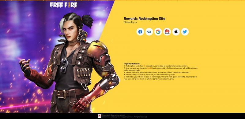 Users cannot use redeem codes on the Free Fire rewards redemption website without signing in