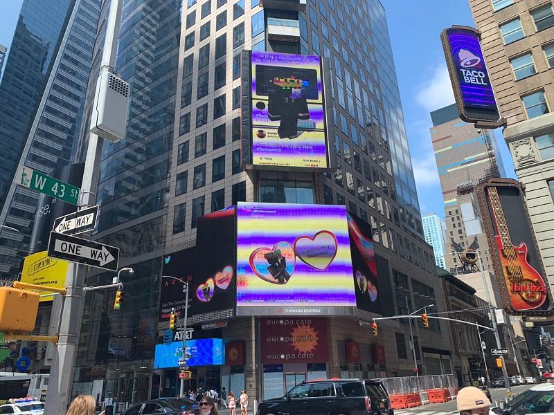 Minecraft star Ranboo&#039;s billboard at NYC Times Square (Image Credits: Sportskeeda)