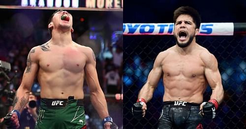 Brandon Moreno (left) celebrates after his win at UFC 263; Henry Cejudo (right) [Image Courtesy: @theassassinbaby on Instagram]