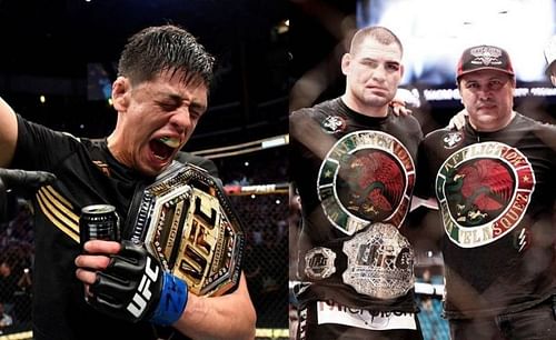 Brandon Moreno (left); Cain Velasquez (center) with Javier Mendez (right)