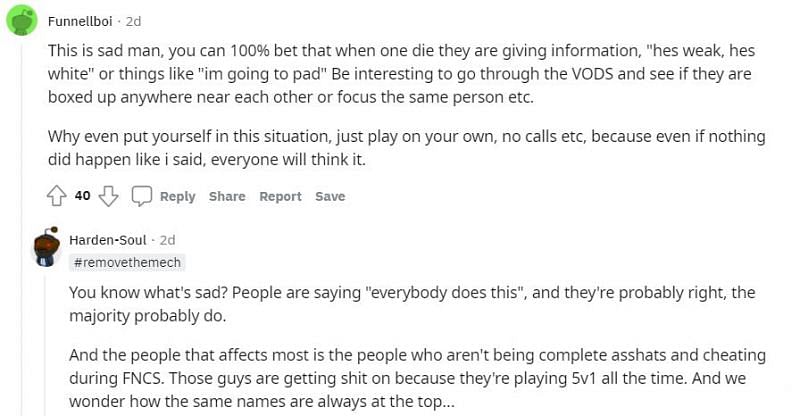 Gamers accused of cheating in FNCS finals (Image via Reddit)
