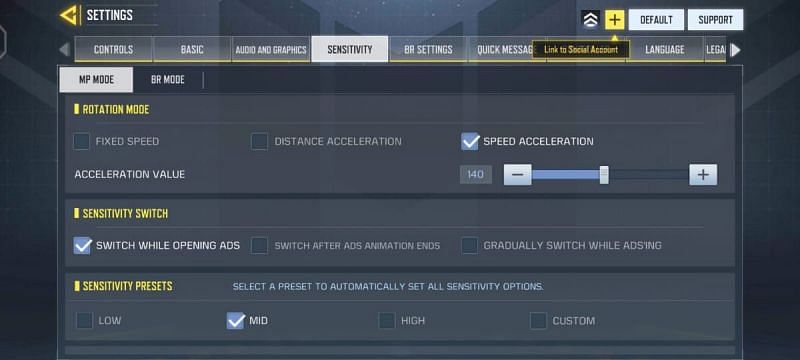 Players can increase the sensitivity for smooth movement (Image via Activision)