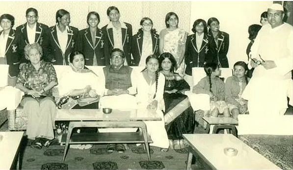 Indian Women Cricket Team after being felicitated after their first test match win in in 1978