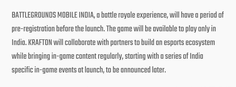 A screenshot from the official announcement of Battlegrounds Mobile India (BGMI)