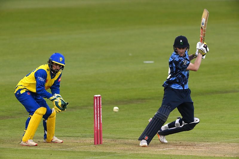 Harry Brook (right) in action during the 2020 T20 Blast
