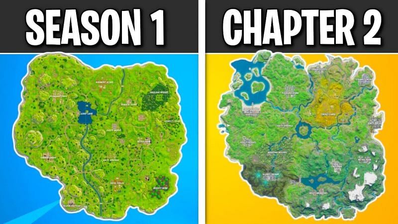 The beginning map vs. the Chapter 2 map. Image via YouTube