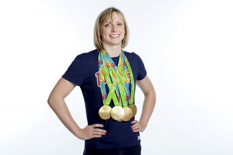 Katie Ledecky with her Rio Olympic gold medals