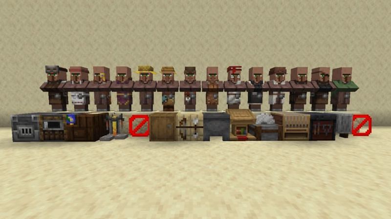 Each villager and their respective job block (Image via Minecraft)