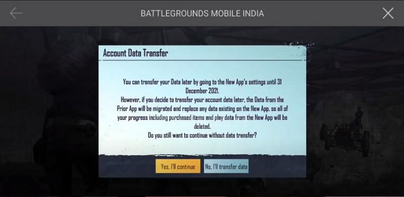 Battlegrounds Mobile India data transfer