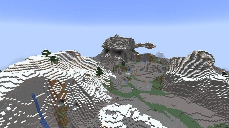 Three mountain peaks in one frame (Image via Minecraft)