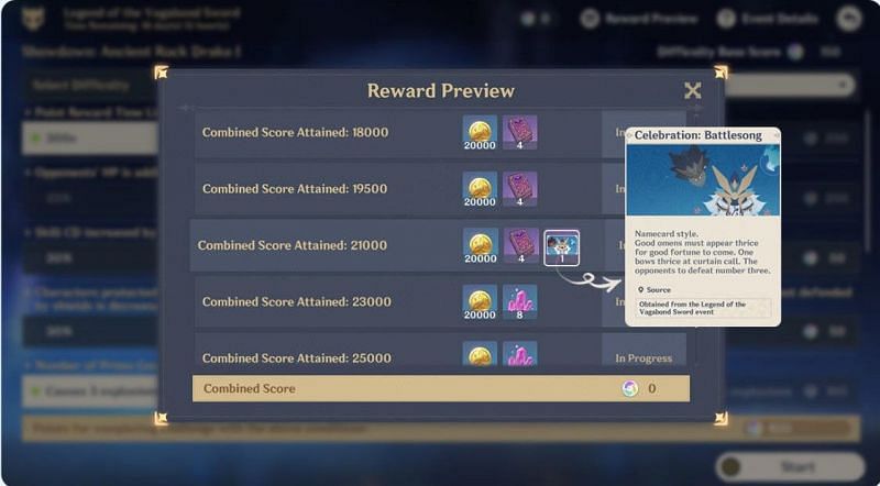 Legend of the Vagabond Sword rewards panel (image via miHoYo)
