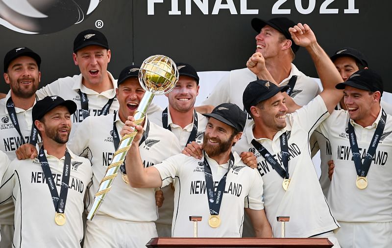 New Zealand celebrate after winning the inaugural edition of the World Test Championship